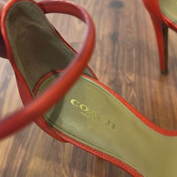 Coach reddish orange high heels strap ankle strap with gold hardware. Size 7 lea - Picture 4 of 7